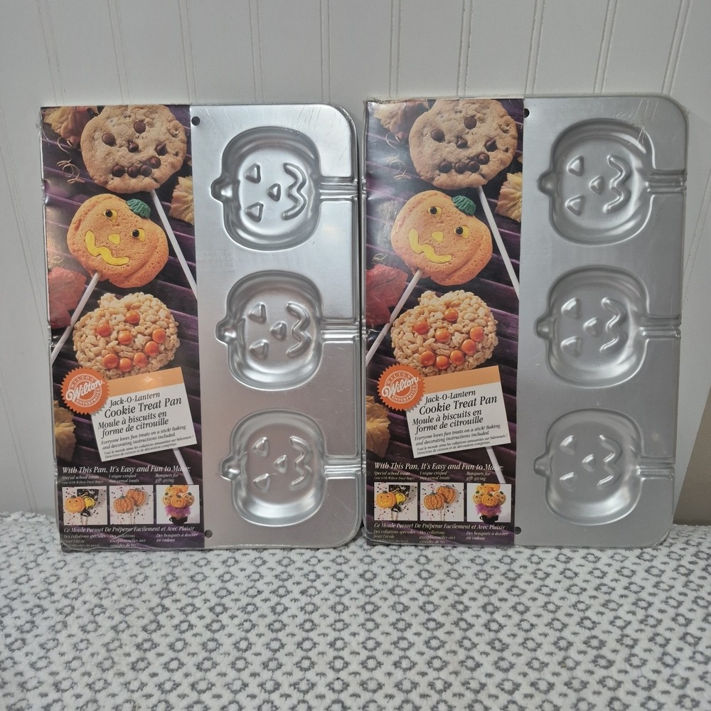 Vintage Lot Of 2 1995 Wilton Jack O' Lantern Pumpkin Cookie Treat Pans New